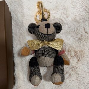 Plaid Bear Keychain with Gold Bow